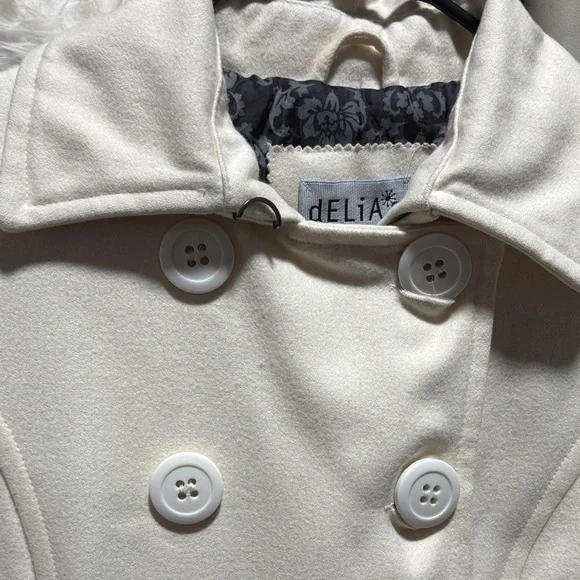 dELiA*s Women's Cream Pea Coat - Picture 2 of 9
